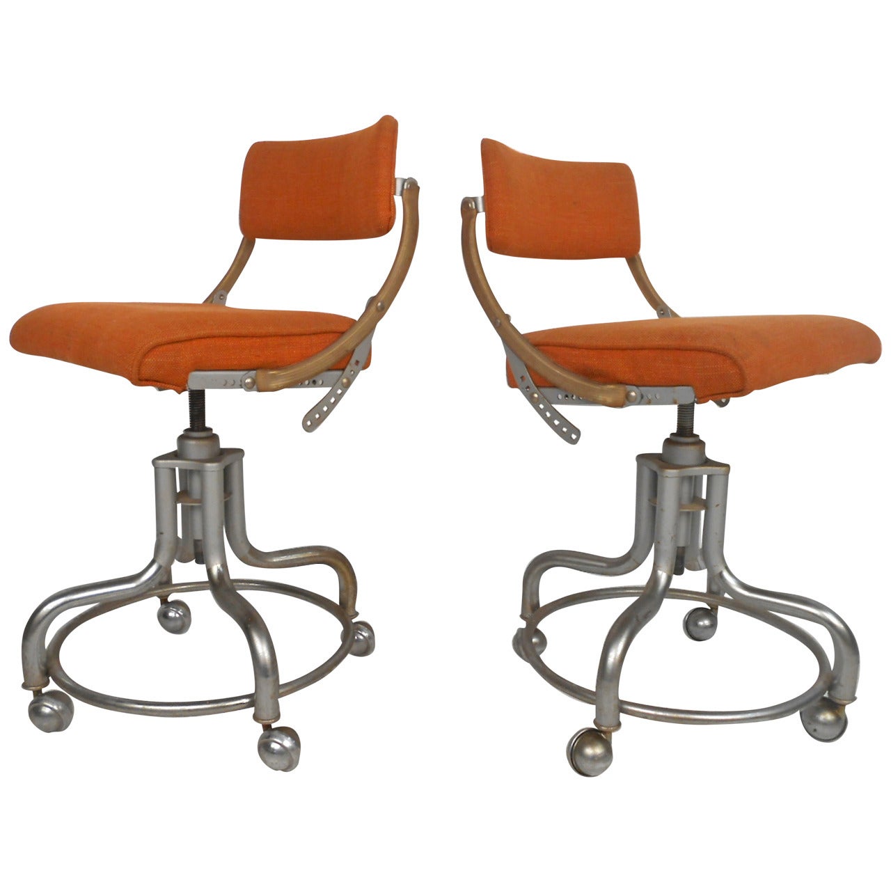 Pair of Midcentury Rolling Chairs by Domore