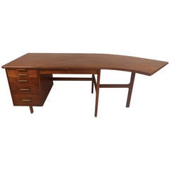 Used Unique Mid-Century Walnut Curved Executive Desk