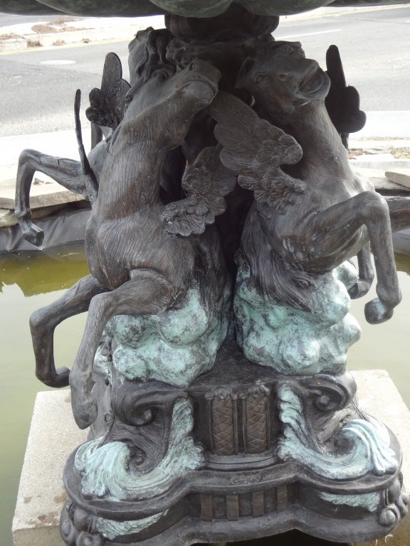 Unknown Impressive Bronze Two-Tier Horse Fountain for Garden Display