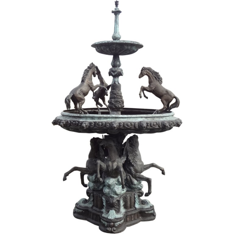 Impressive Bronze Two-Tier Horse Fountain for Garden Display