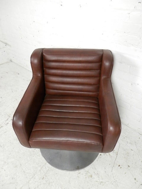 Leather Mid-Century Modern Arm Chair On Swivel Tulip Base