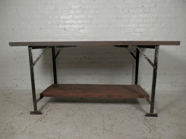 American Cast Iron Industrial Wood Top Table