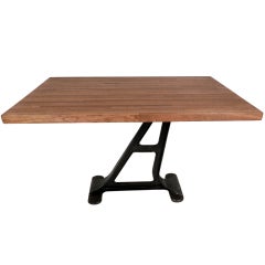 Industrial Metal Iron Base Table With Butcher Block Top