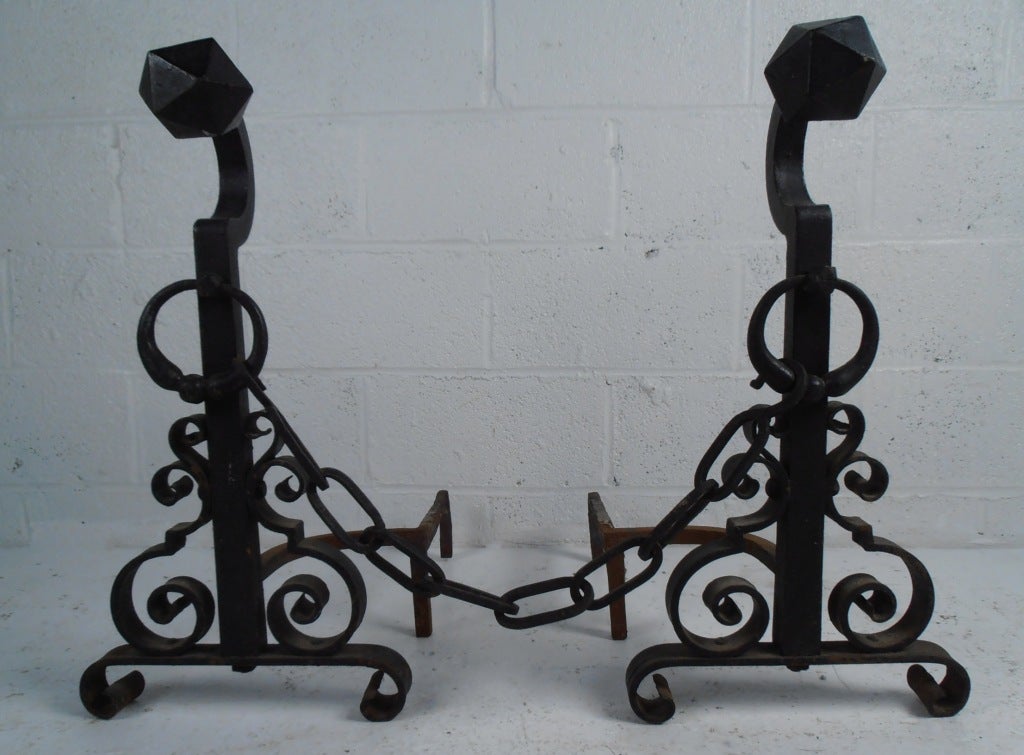 Beautiful, pair of hand-forged andirons, ideal matched pair for fireplace or home decor. Please confirm item location (NY or NJ) with dealer.