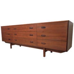 Long Vintage Modern Dresser w/ Offset Drawer Pulls