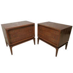 Wide Two Drawer Nightstands w/ McCobb Style Hardware