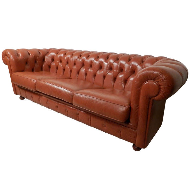 Tan MidCentury Chesterfield Tufted Sofa at 1stdibs