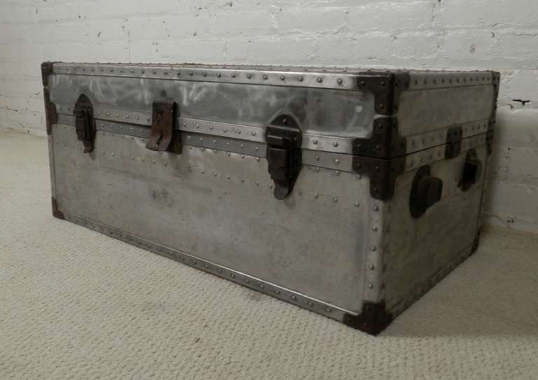 Heavy Duty Vintage Metal Trunk at 1stdibs