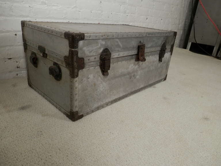 Heavy Duty Vintage Metal Trunk at 1stdibs