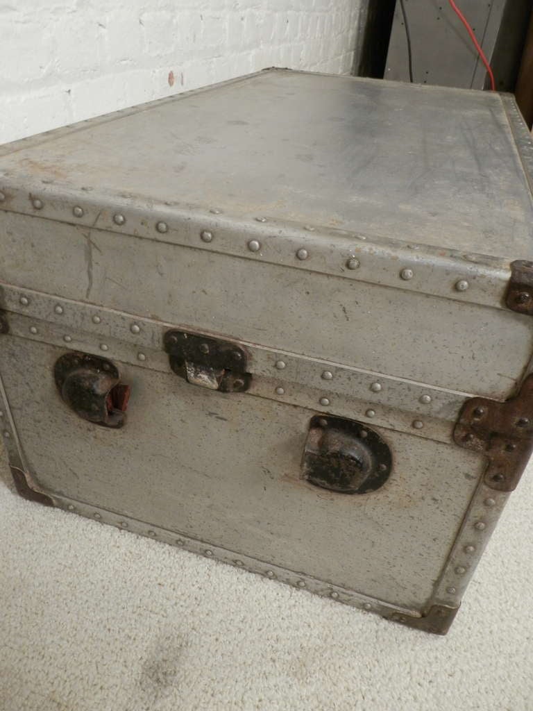Heavy Duty Vintage Metal Trunk at 1stdibs