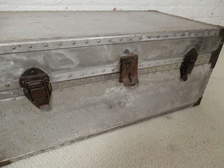 Heavy Duty Vintage Metal Trunk at 1stdibs