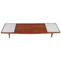Pearsall Style Wood Slat & Marble Cocktail Table