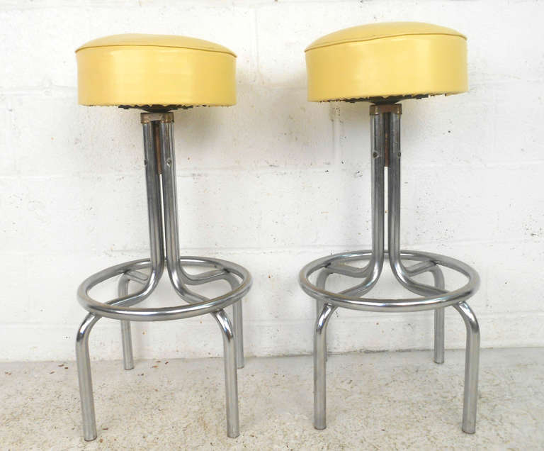 Set of Vintage MidCentury Modern Vinyl and Chrome Counter Bar Stools