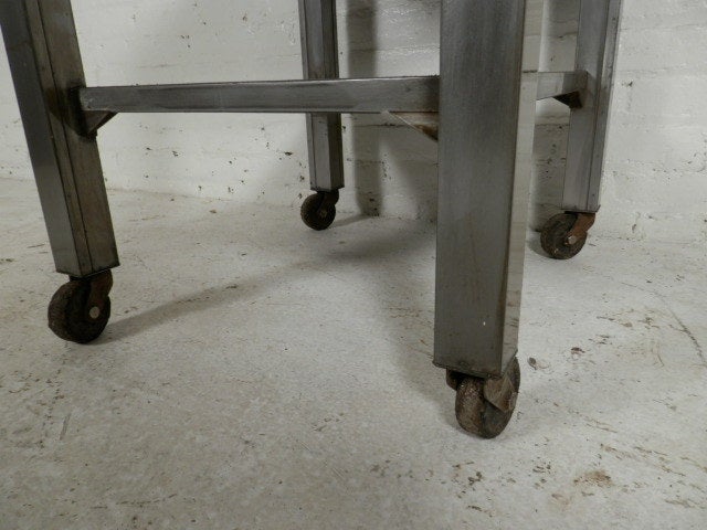 American Industrial Metal Work Table w/ Sliding Shelf On Casters