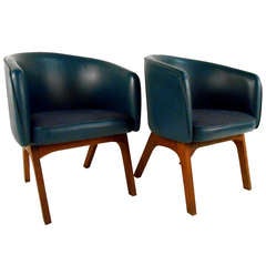 Pair Vintage Teak Barrel Back Chairs 