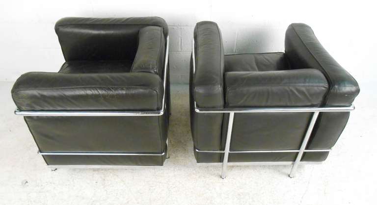 Late 20th Century Corbusier Style Mid Century Modern Lounge Chairs