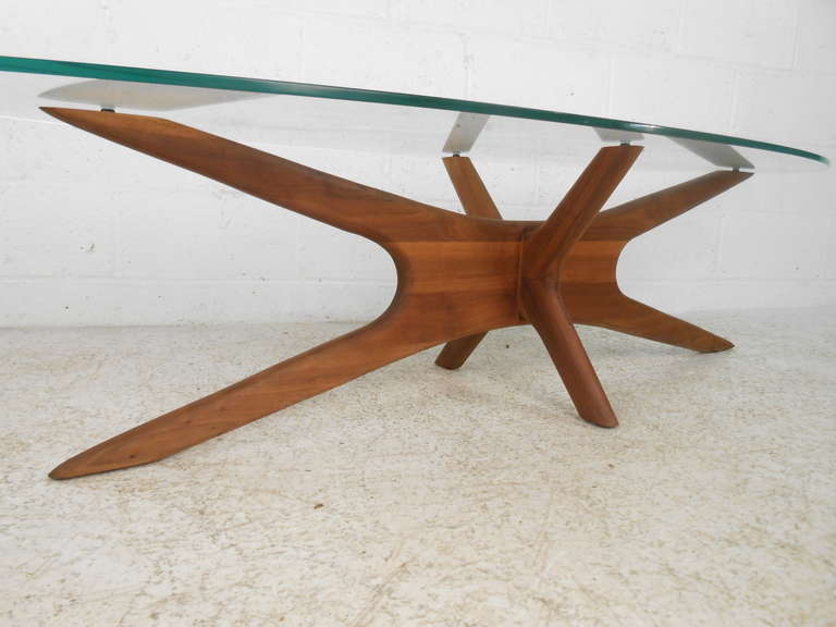 Sculptural walnut base/glass top coffee table by Adrian Pearsall for Craft Associates. Please confirm item location (NY or NJ) with dealer.