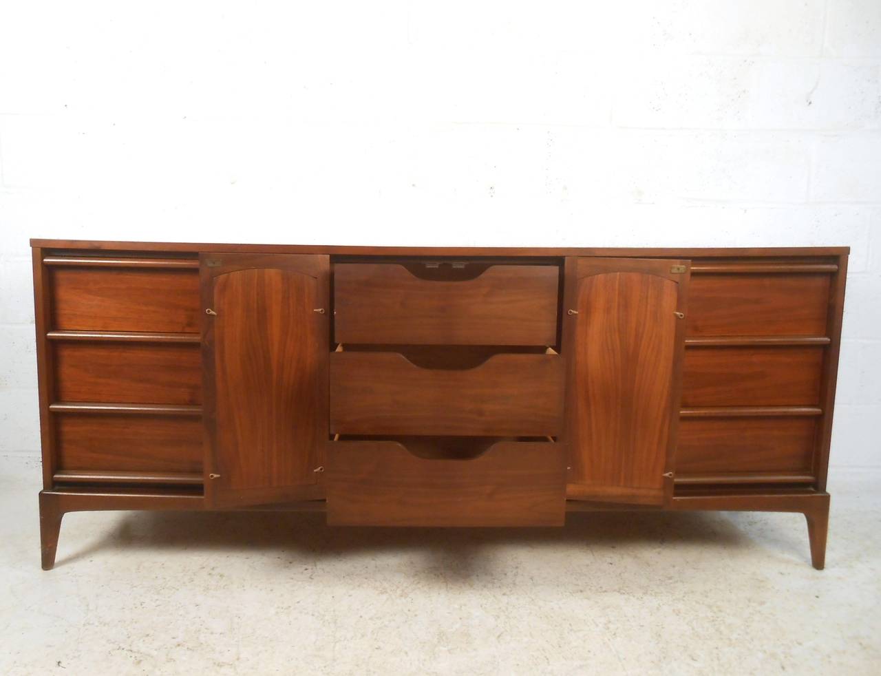 Late 20th Century Mid-Century Modern Nine-Drawer Cane Front Dresser by Lane