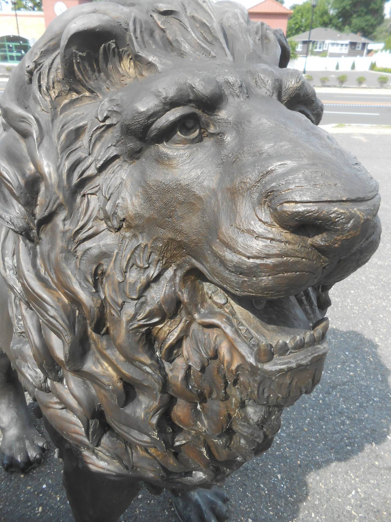 Pair of Majestic Bronze Lion Garden Statues For Sale at 1stdibs