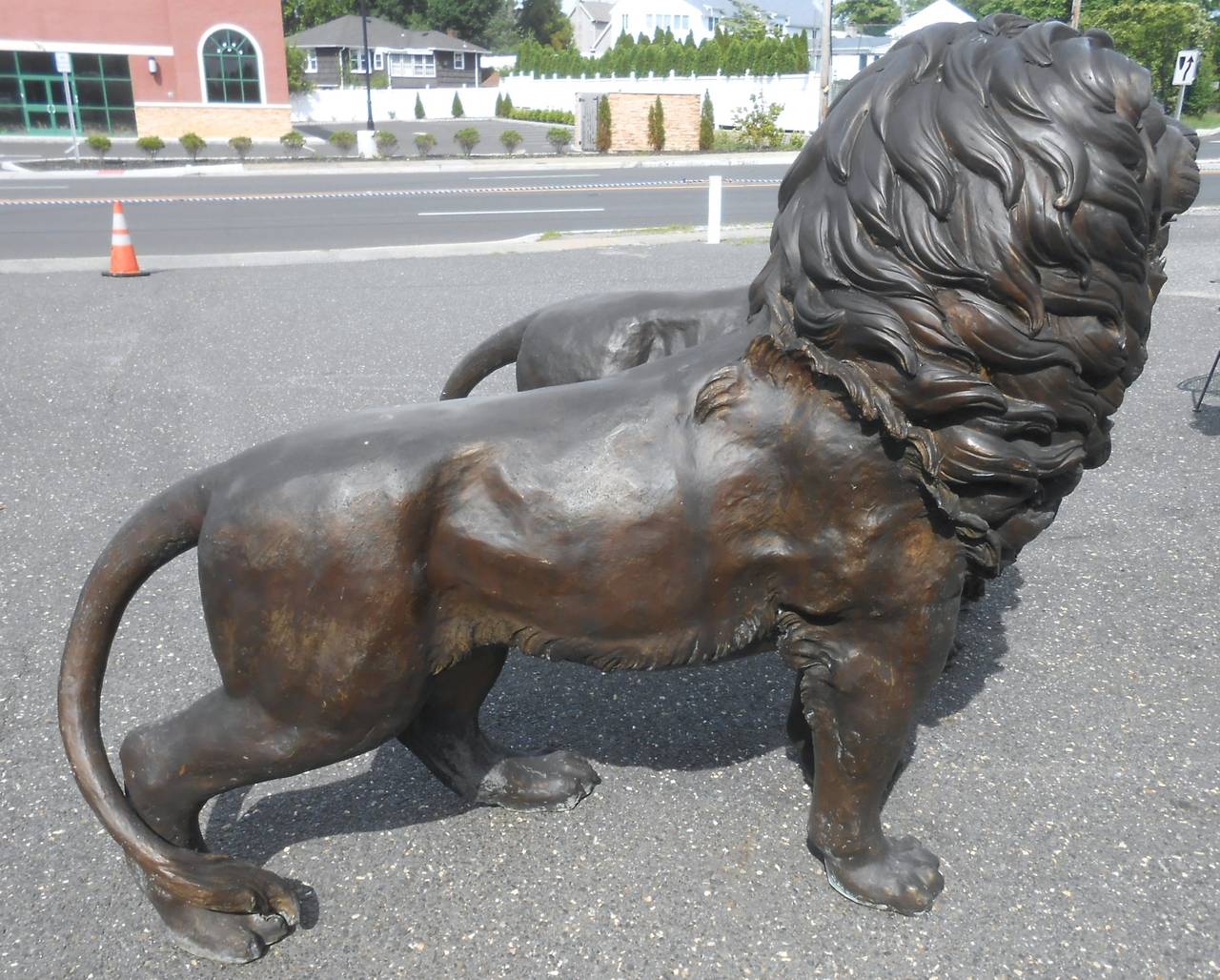 Pair of Majestic Bronze Lion Garden Statues For Sale at 1stdibs