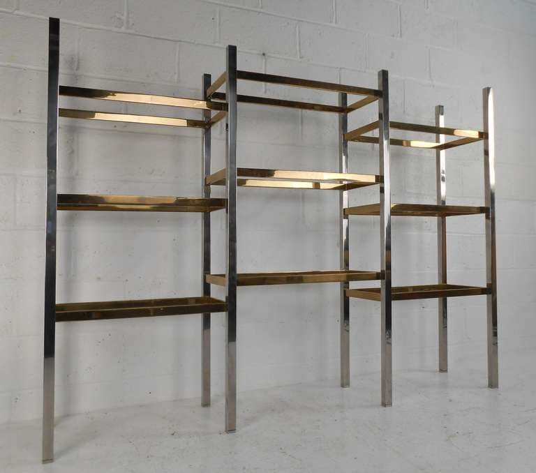 Mid-Century Modern Brass & Chrome Etagere