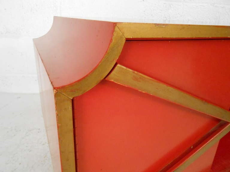 Mid-Century Modern Stylish Red and Gold Bedside Tables by Henredon