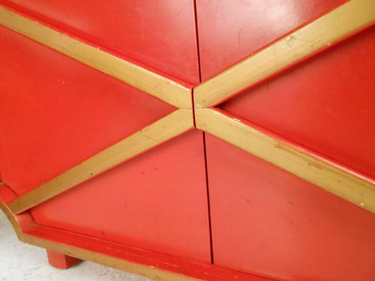 American Stylish Red and Gold Bedside Tables by Henredon