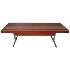 Rare Mid-Century Modern Slat Bench with Iron Base 12