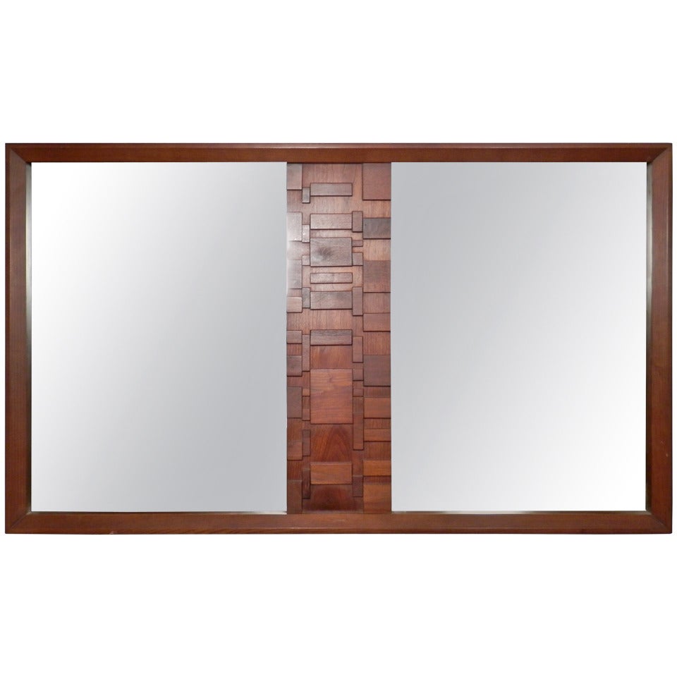 Striking Mid-Century Modern Brutalist Mirror By Lane
