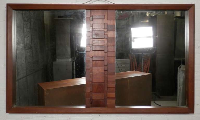 Striking Mid-Century Modern Brutalist Mirror By Lane