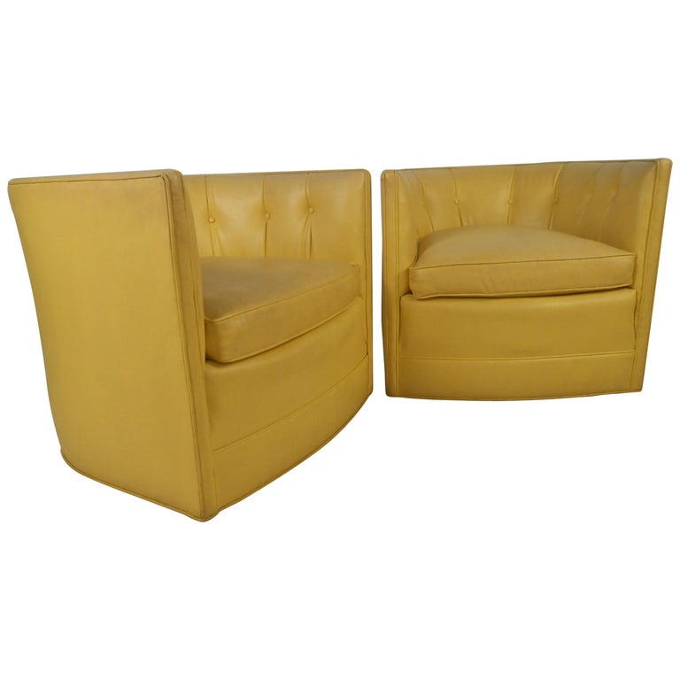 Pair of Yellow MidCentury Modern Tub Chairs by Henredon For Sale at