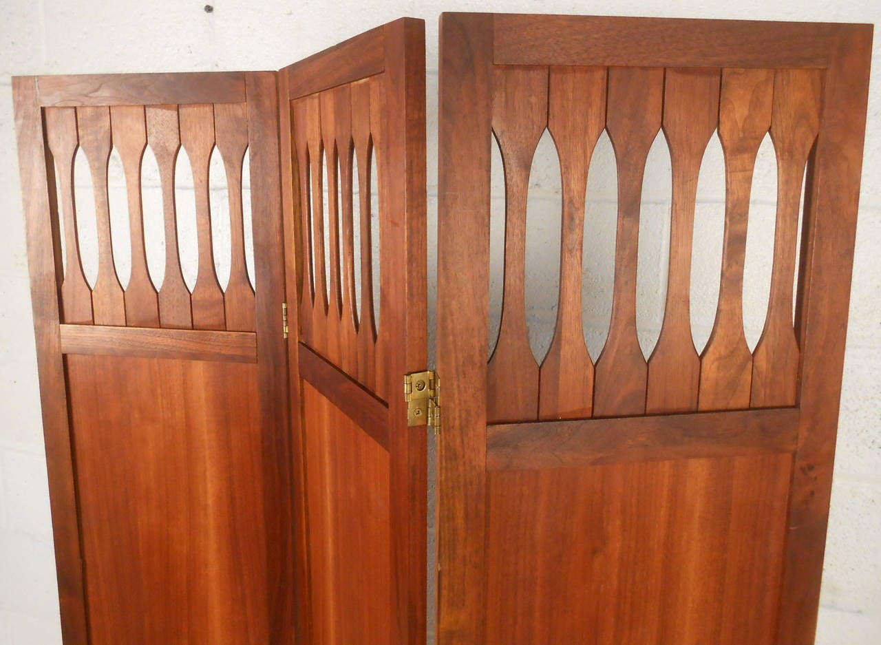MidCentury Modern Three Panel Walnut Room Divider at 1stDibs mid century room divider, room