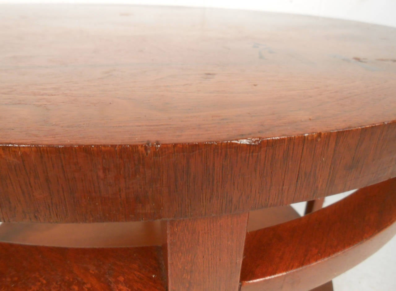 Wood Midcentury Two-Tier Round Coffee Table For Sale