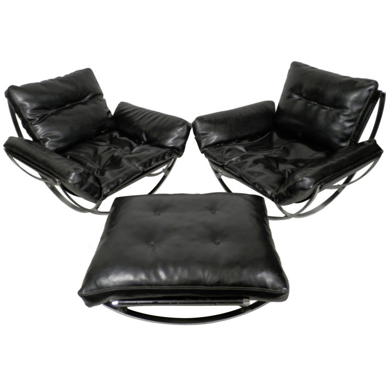 Over-Sized Mid-Century Milo Baughman Arm Chairs w/ Ottoman