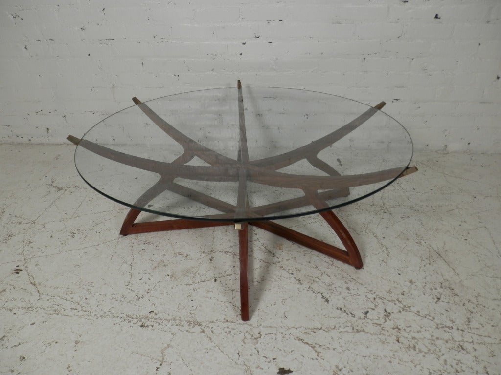 Stunning Teak And Brass Glass Top Folding Coffee Table