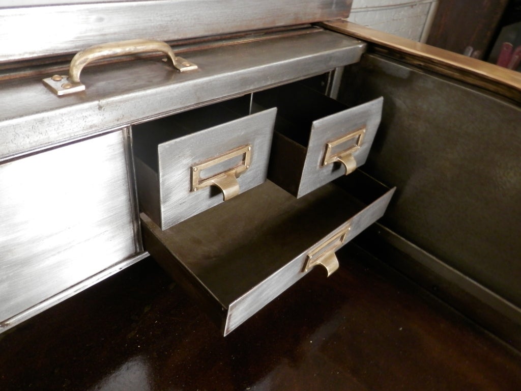 Gorgeous Mid-Century Steel Roll Top Desk w/ Brass Hardware 1