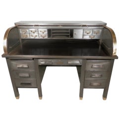Gorgeous Mid-Century Steel Roll Top Desk w/ Brass Hardware