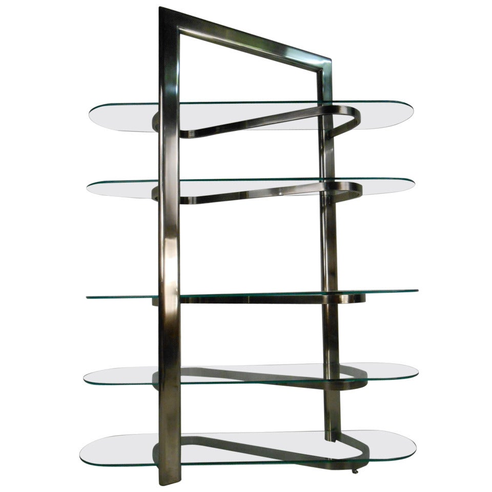 Narrow and Tall MidCentury Modern Chrome and Glass Etagere Shelf at 1stDibs