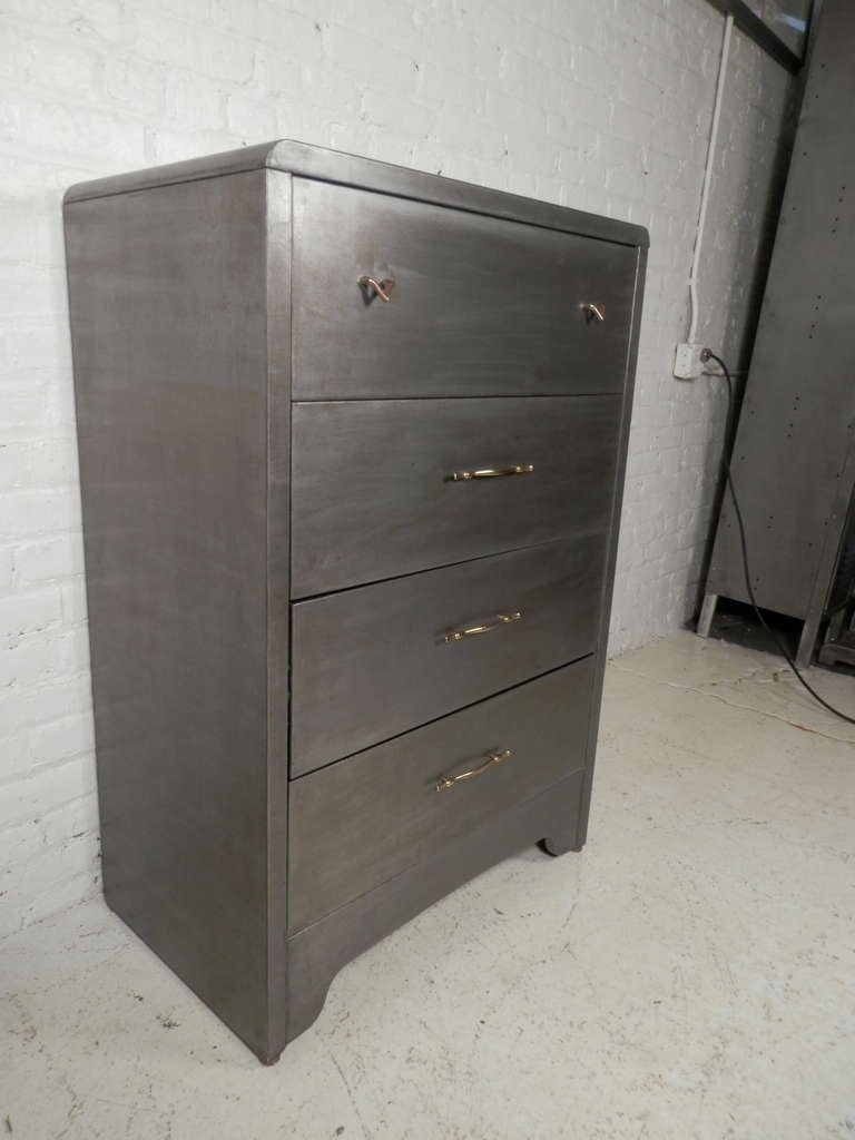 American Handsome Brushed Metal Mid Century Modern Dresser By Simmons
