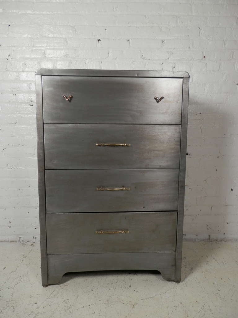 Handsome Brushed Metal Mid Century Modern Dresser By Simmons 1