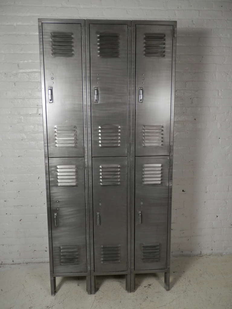Vintage Locker Set In Brushed Metal Finish In Good Condition In Brooklyn, NY