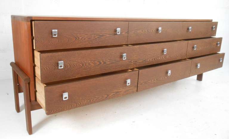 Mid-Century Modern Rosewood and Teak Nine Drawer Dresser