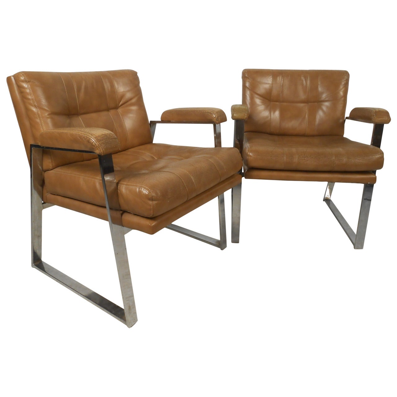 Pair of Midcentury Chrome Side Chairs after Milo Baughman