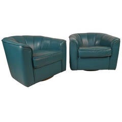 Pair Contemporary Modern Swivel Club Chairs 7