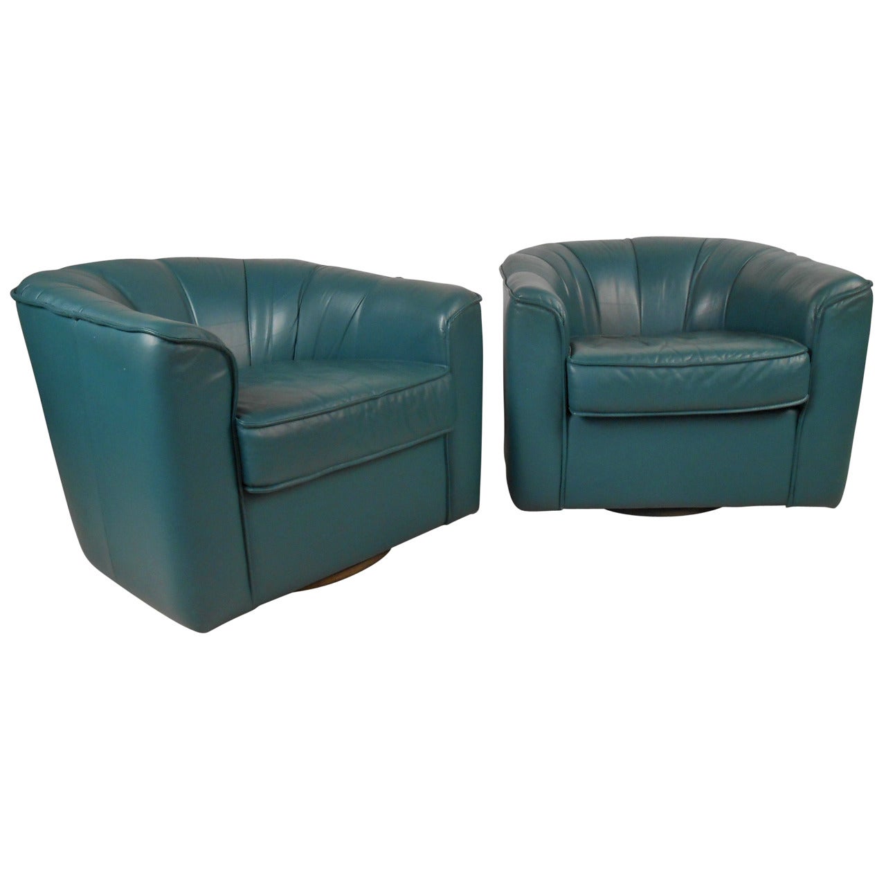 Pair of Contemporary Modern Swivel Club Chairs