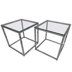 Pair of Chrome & Glass Cube Tables