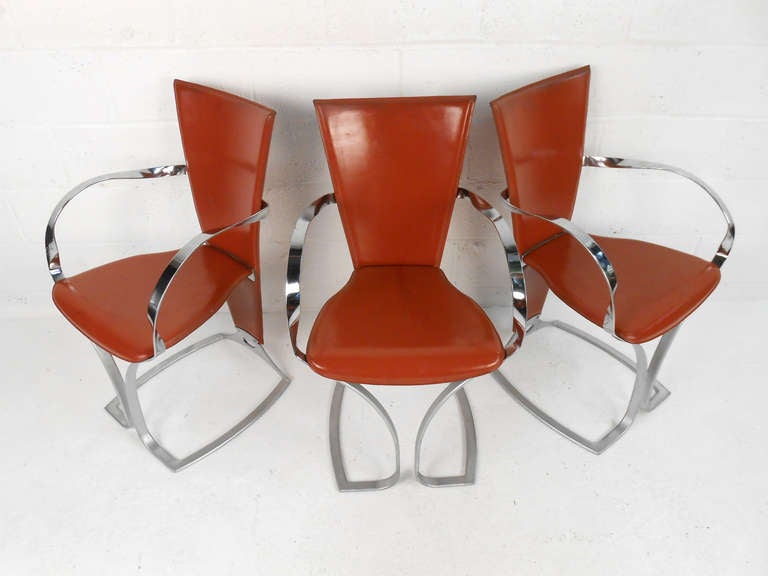 American Six Bent Chrome Italian Dining Chairs For Sale