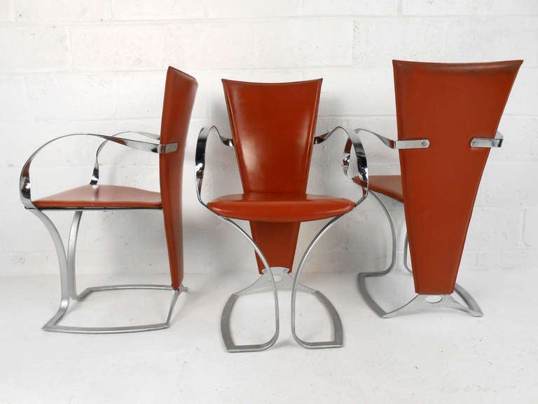Six Bent Chrome Italian Dining Chairs In Fair Condition For Sale In Brooklyn, NY