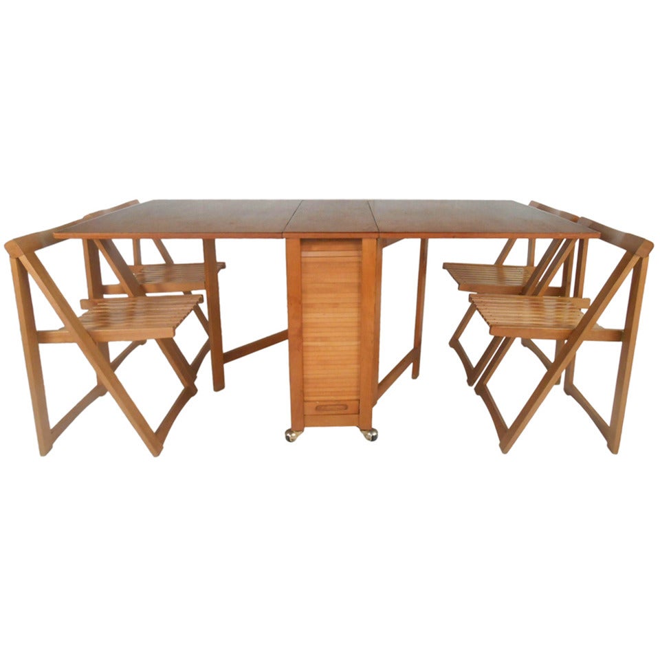  Mid-Century Modern Drop Leaf Table and Chairs Set