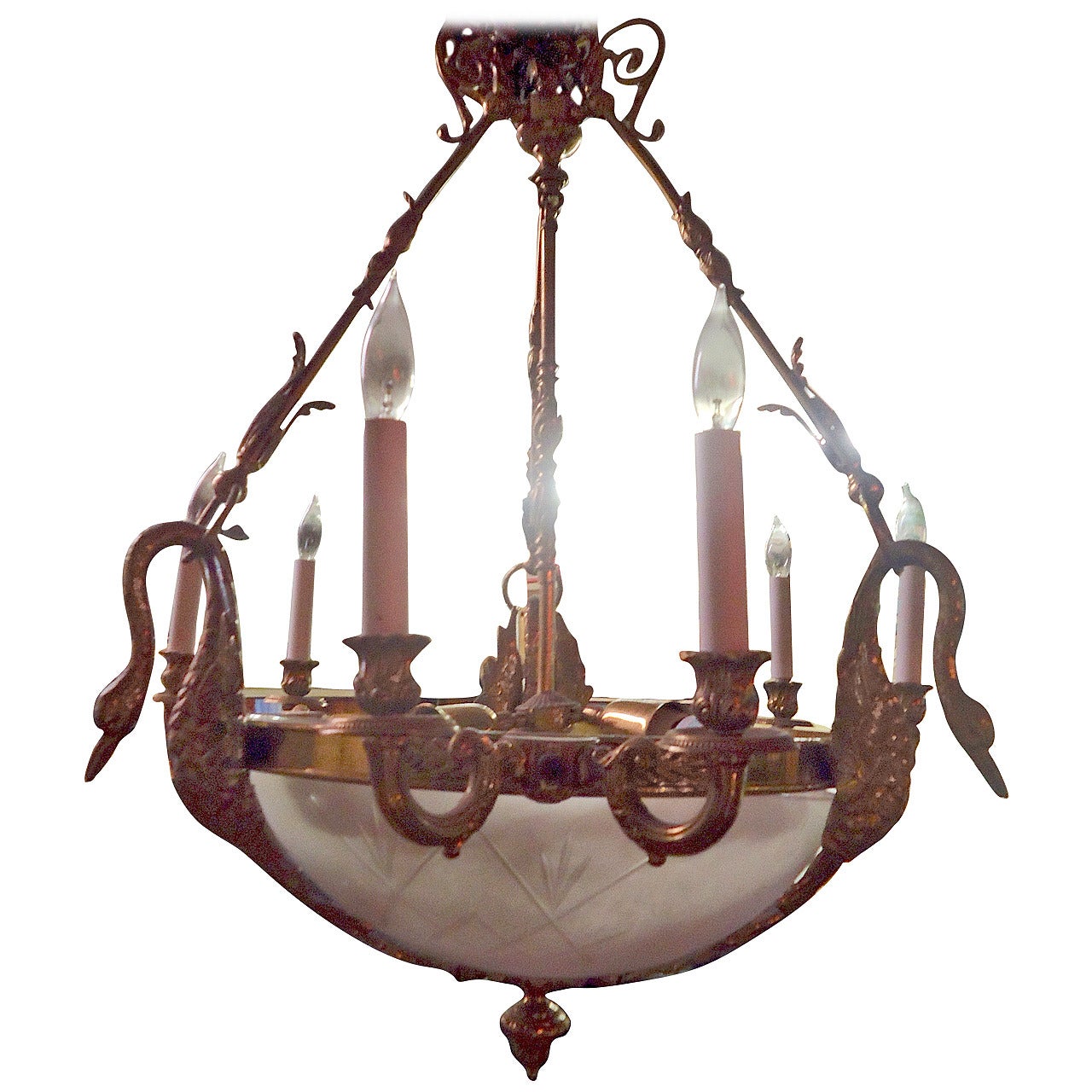 Decorative Bronze Chandelier with Swans